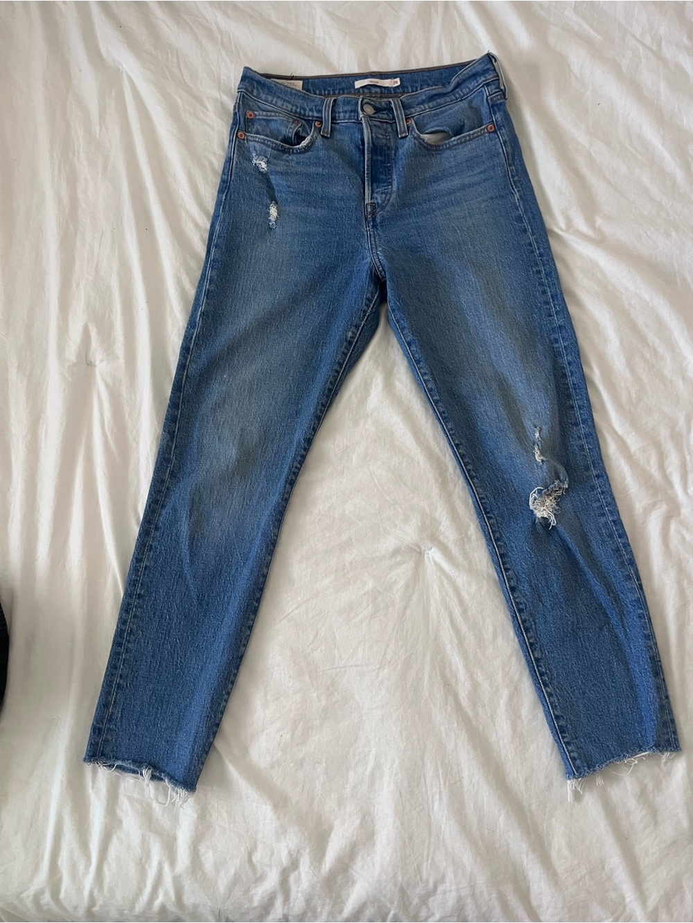 Levi's Wedgie Straight Distressed High Rise Ankle Jeans 28 Medium